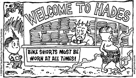 Lio by Mark Tatulli: Welcome to Hades; Bike Shorts Must Be Worn at All Times