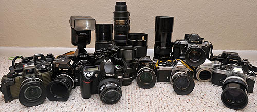 A partial display of the Steinhoff family photographic equipment collection.