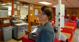 Mallory waits tables at Wib's Barbecue in Jackson MO