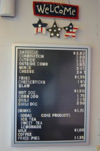 Wib's Barbecue menu board