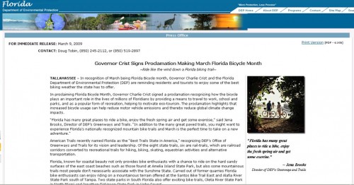 FL Gov. Charlie Crist proclaims March as Florida Bike Month