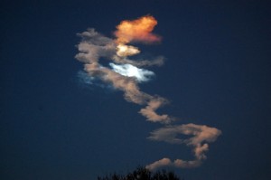 Contrail from Space Shuttle Discovery launch