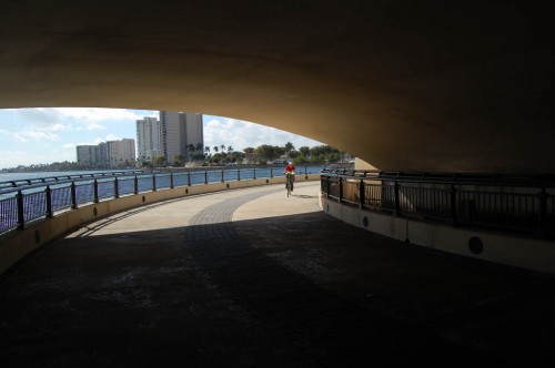 Biker approaching the south side of Royal Palm Bridge