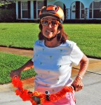 Pat Atwater with her orange hula lei