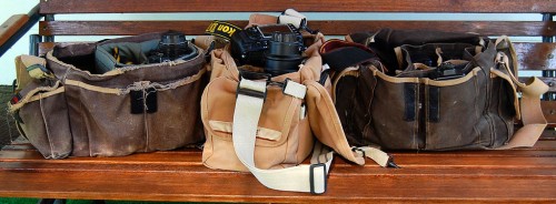 Three generations of Domke bags