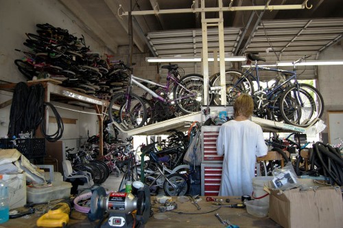 The Hen House with finished bikes on the left; big rack to move in the center