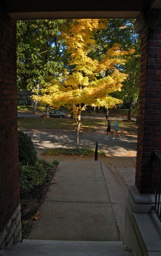 Joggers passing Mark Steinhoff's house in St. Louis