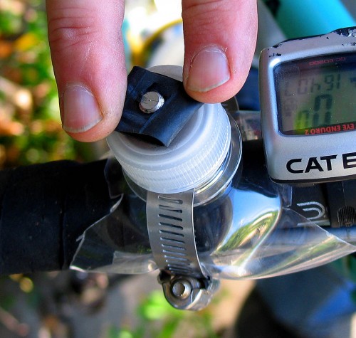 Top of camera mount made from plastic soda bottle