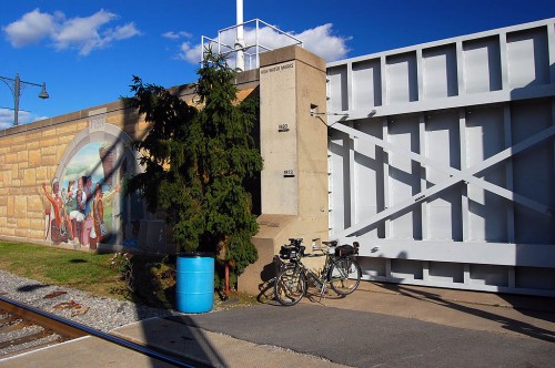 Surly Long Haul Trucker parked in front of floodgate in Cape Girardeau