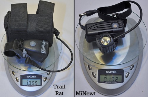 The NiteRider MiNewt weighs just 172 grams compared to the 1,055 grams of the NiteRider Trail Rat.