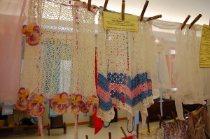 Wedding aprons on display at Lutheran Heritage Center & Museum