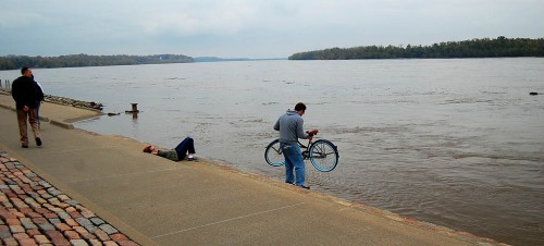 Bike baptism in the Mississippi River at Cape Girardeau, Mo