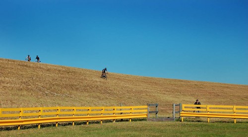 Off-road cyclists arrive at Lake Okeechobee Scenic Trail rest stop