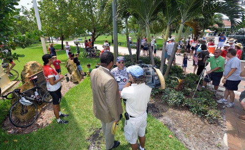 Jeff Masters speaks to Channel 25 at the Memorial Day Picnic after the 1,200-mile Wounded Warrior Charity Bike Ride