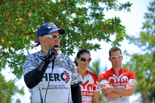 Jeff Masters speaks at the Memorial Day Picnic after the 1,200-mile Wounded Warrior Charity Bike Ride