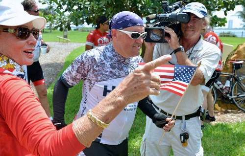 Jeff Masters arrives at the Memorial Day Picnic after the 1,200-mile Wounded Warrior Charity Bike Ride